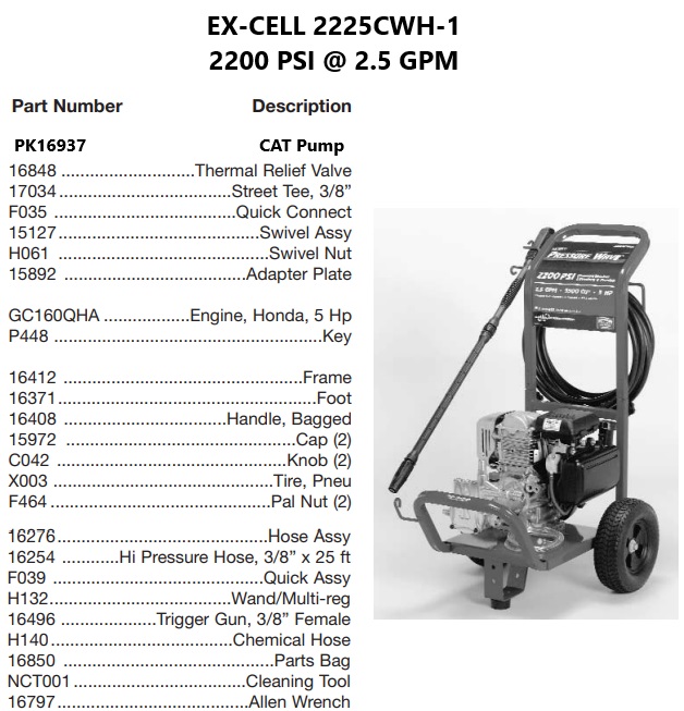 DEVILBISS model 2227CWB-1 power washer parts